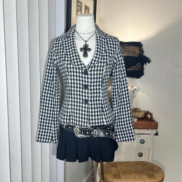 Y2k Houndstooth Blazer Jacket - Picture 1 of 4